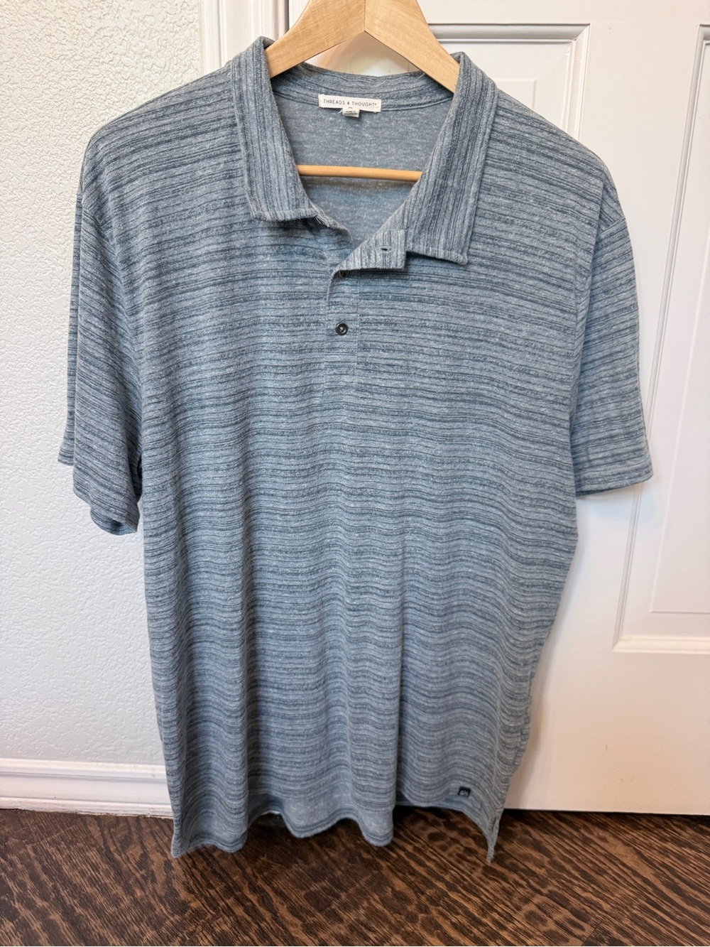 Threads 4 Thought Heathered Light Blue Stripe Polo